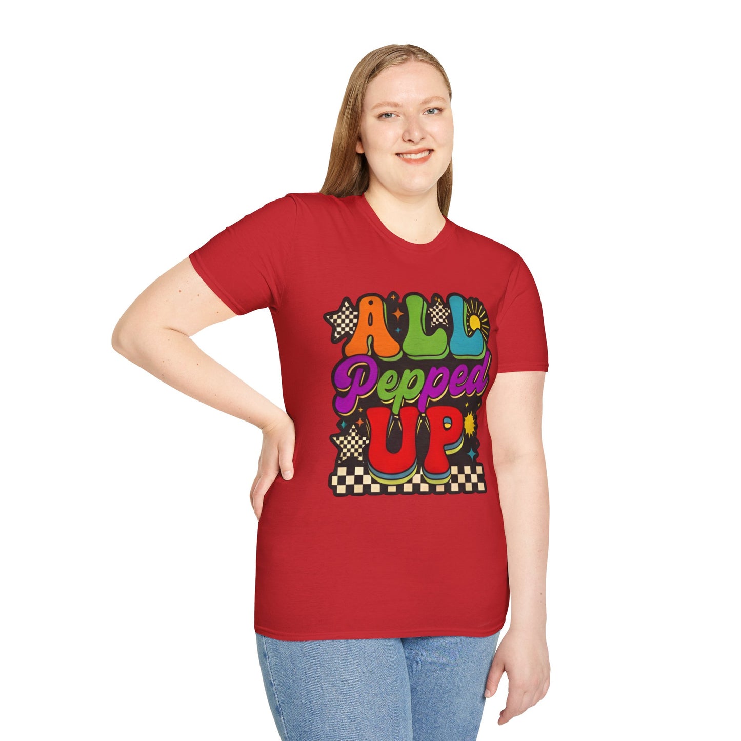 All Pepped Up Retro T-Shirt — Colorful 70s Groove Graphic Tee