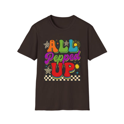 All Pepped Up Retro T-Shirt — Colorful 70s Groove Graphic Tee