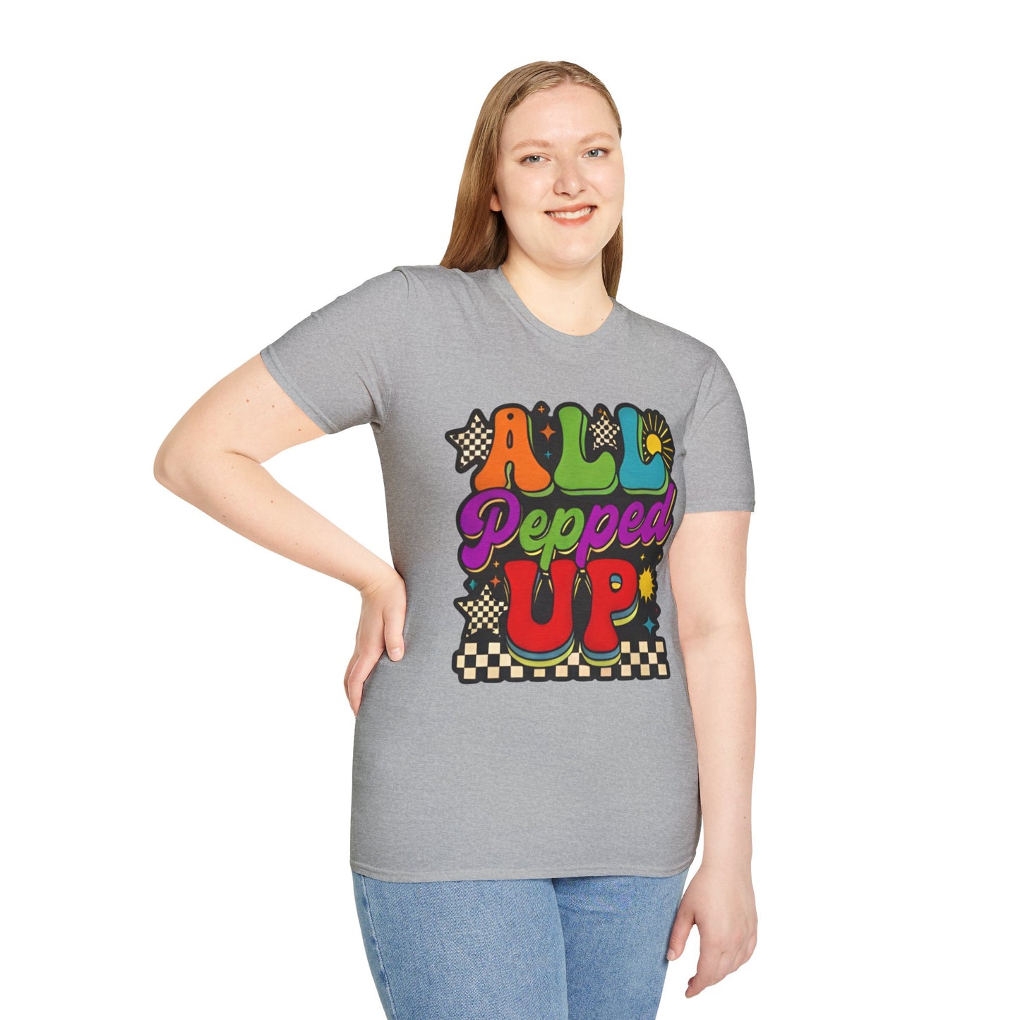 All Pepped Up Retro T-Shirt — Colorful 70s Groove Graphic Tee