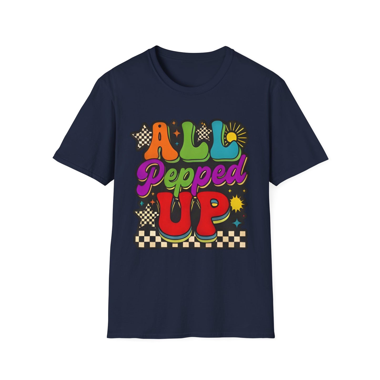 All Pepped Up Retro T-Shirt — Colorful 70s Groove Graphic Tee