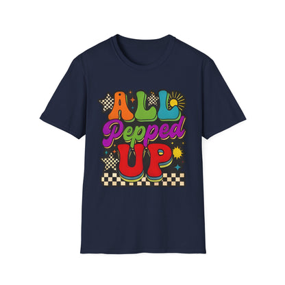 All Pepped Up Retro T-Shirt — Colorful 70s Groove Graphic Tee