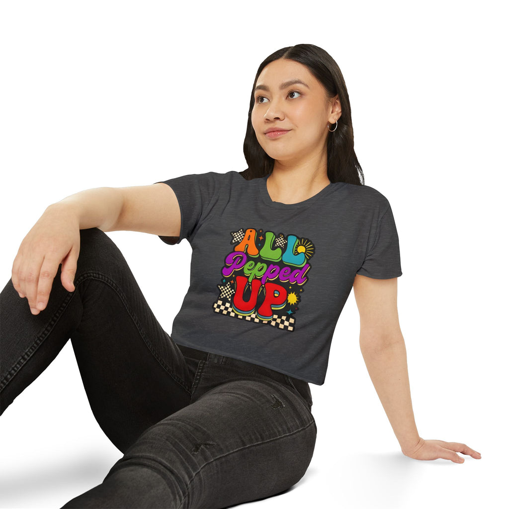 All Pepped Up Festival Crop Top — Retro Psychedelic Graphic Tee for Women