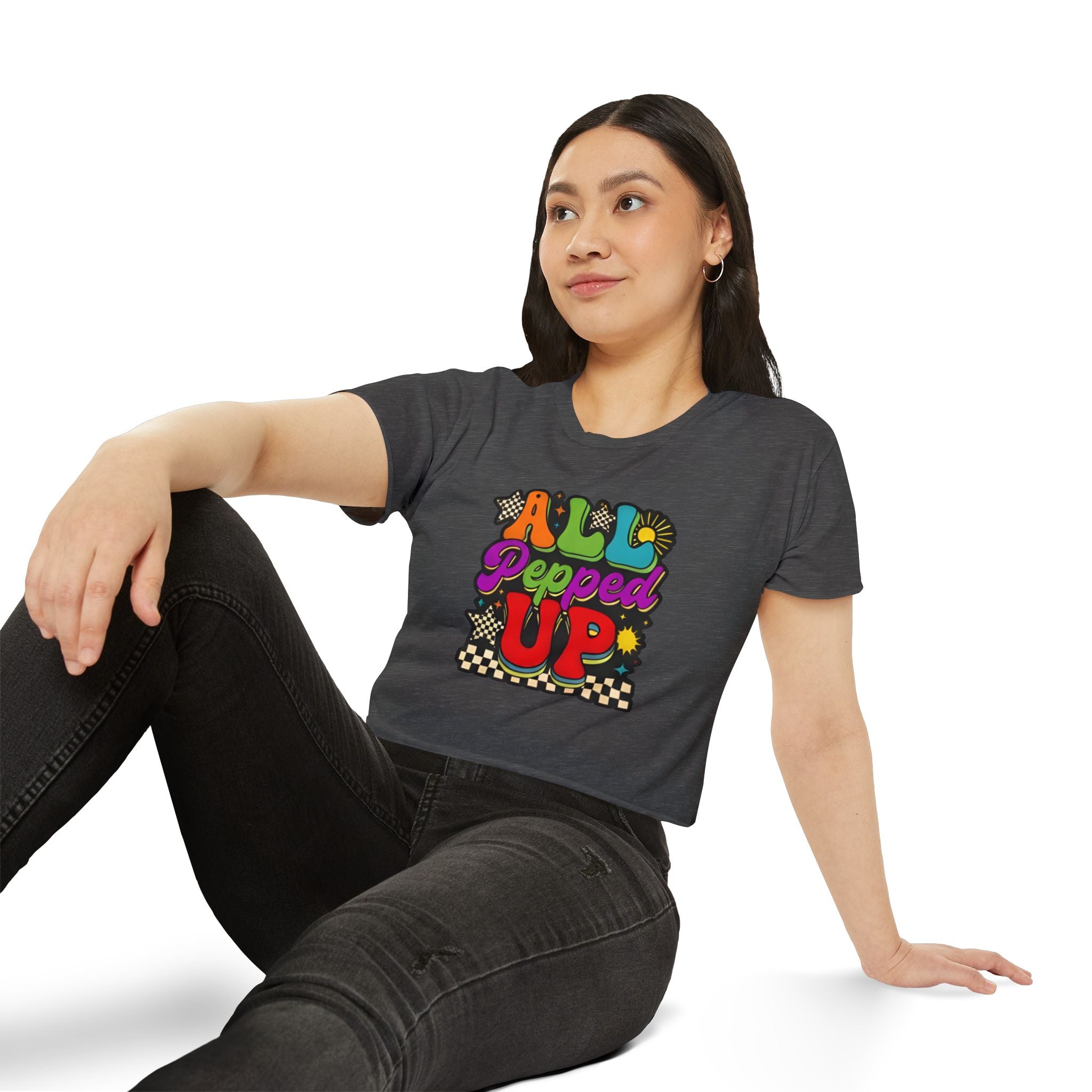 All Pepped Up Festival Crop Top — Retro Psychedelic Graphic Tee for Women