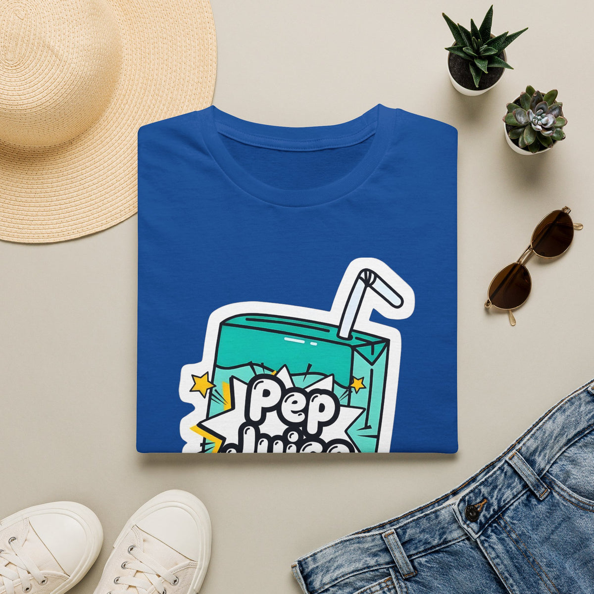 Pep Juice Retro Tee — Cute Cartoon Juice Box Graphic T-Shirt