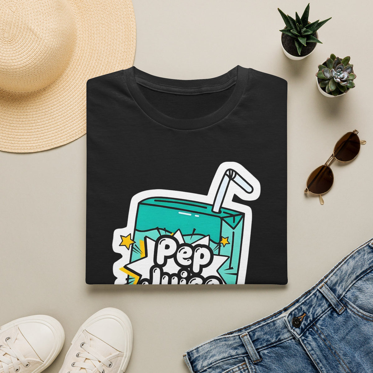 Pep Juice Retro Tee — Cute Cartoon Juice Box Graphic T-Shirt