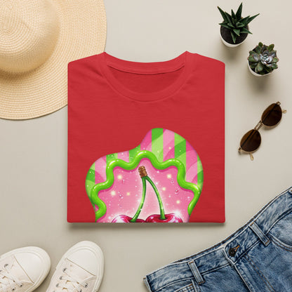 Cherry Kiss T-Shirt — Retro Pink & Green Graphic Tee