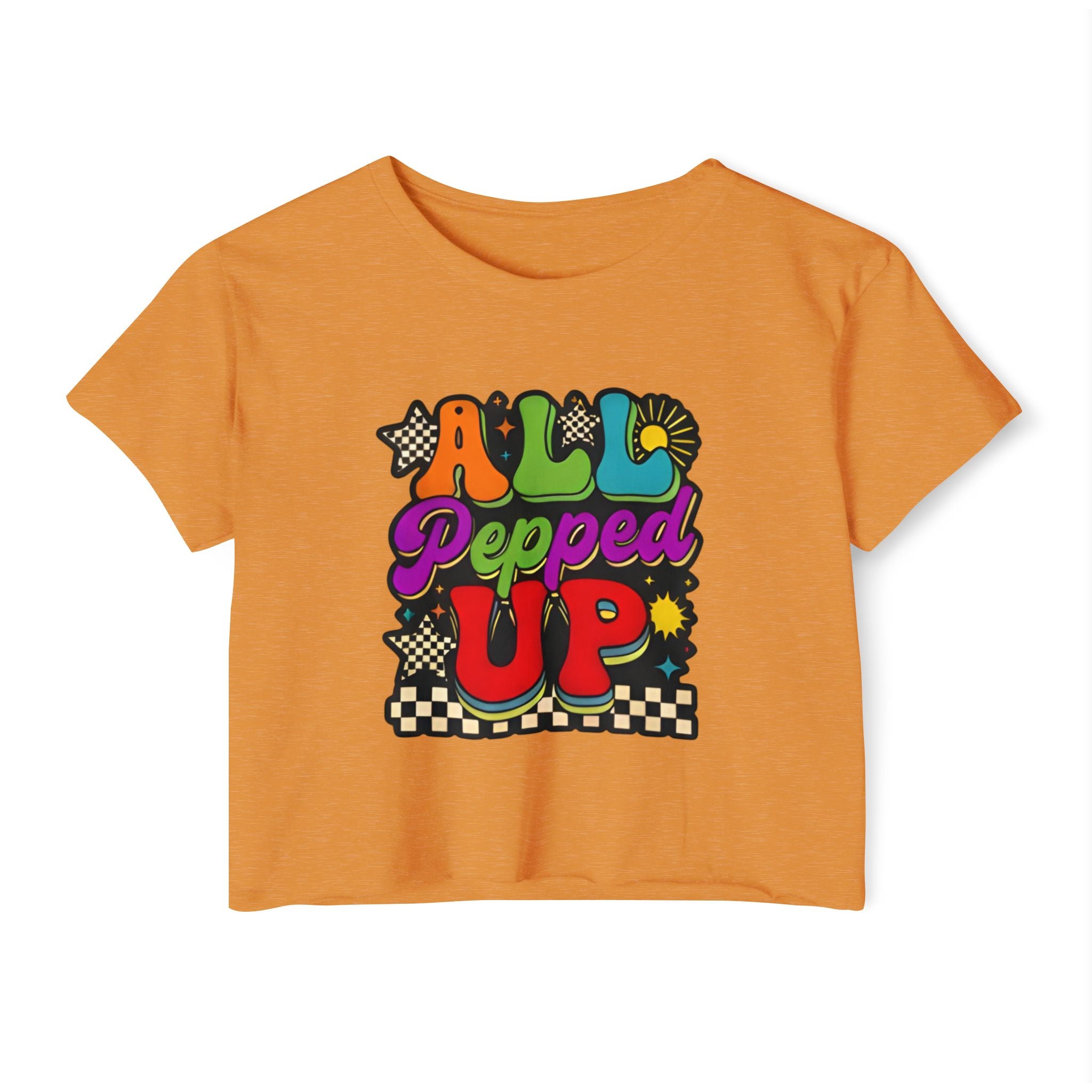 All Pepped Up Festival Crop Top — Retro Psychedelic Graphic Tee for Women