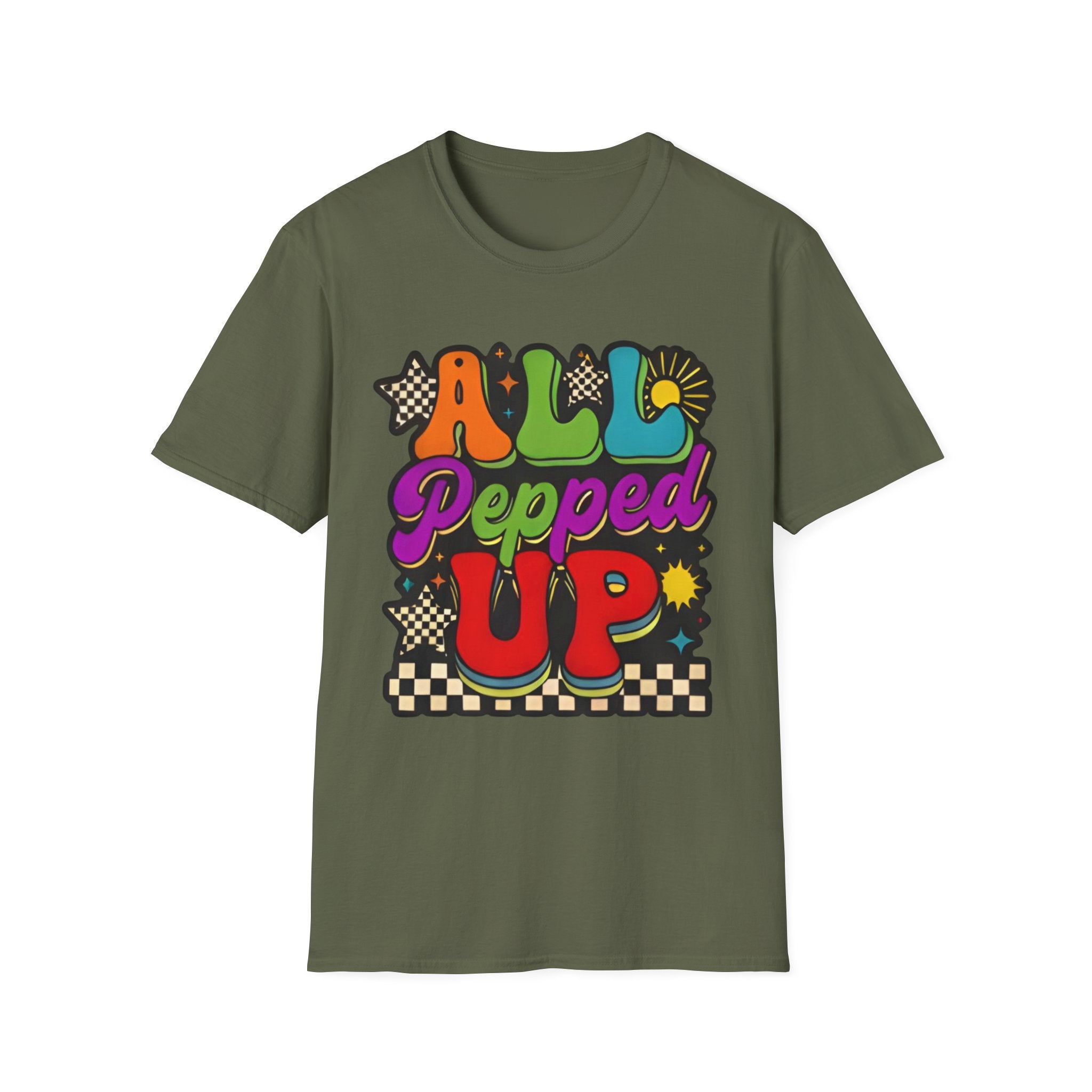 All Pepped Up Retro T-Shirt — Colorful 70s Groove Graphic Tee