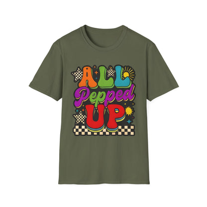 All Pepped Up Retro T-Shirt — Colorful 70s Groove Graphic Tee