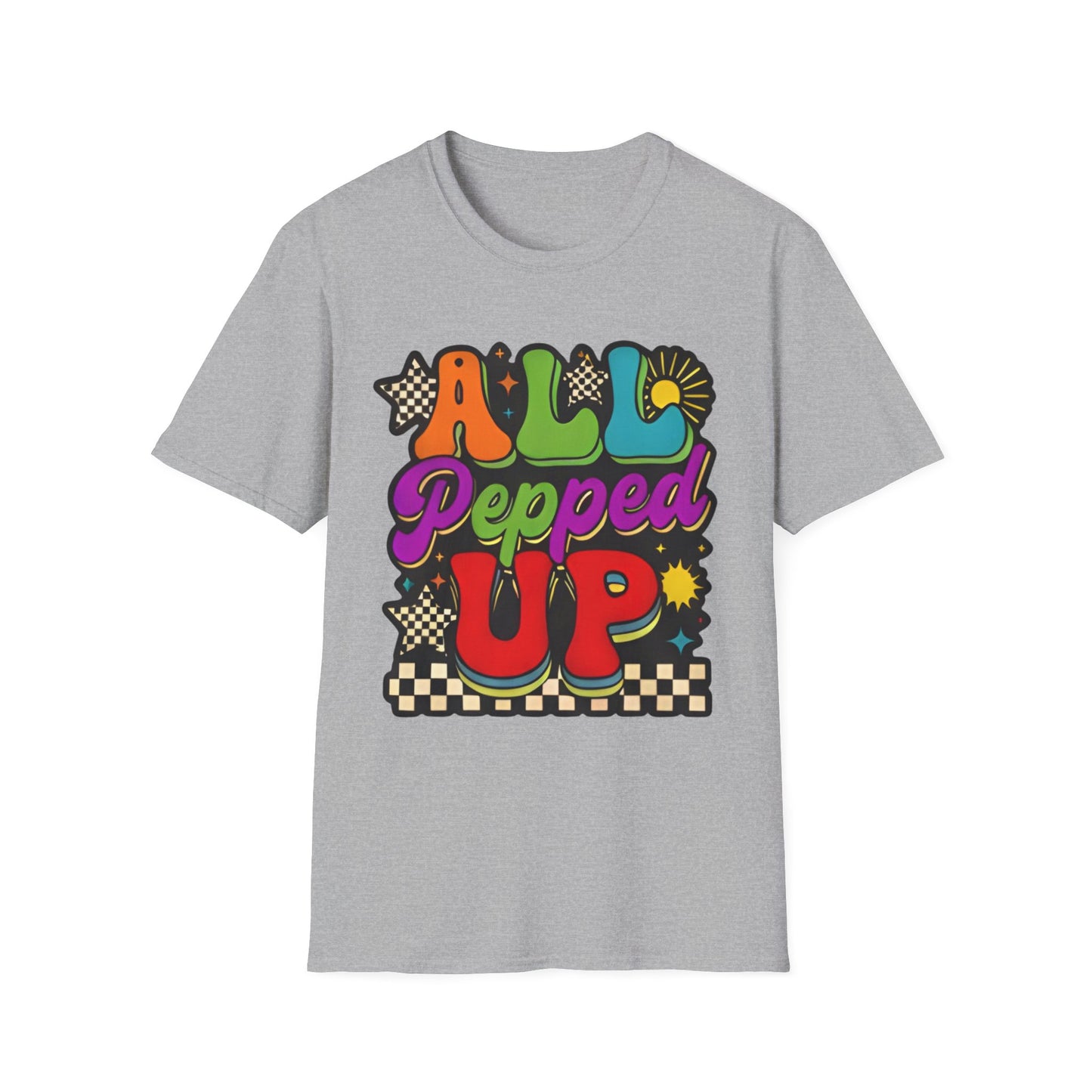 All Pepped Up Retro T-Shirt — Colorful 70s Groove Graphic Tee