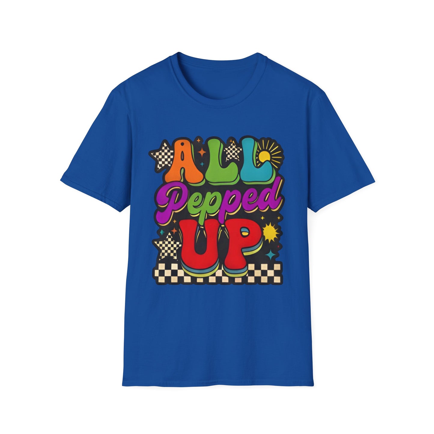 All Pepped Up Retro T-Shirt — Colorful 70s Groove Graphic Tee