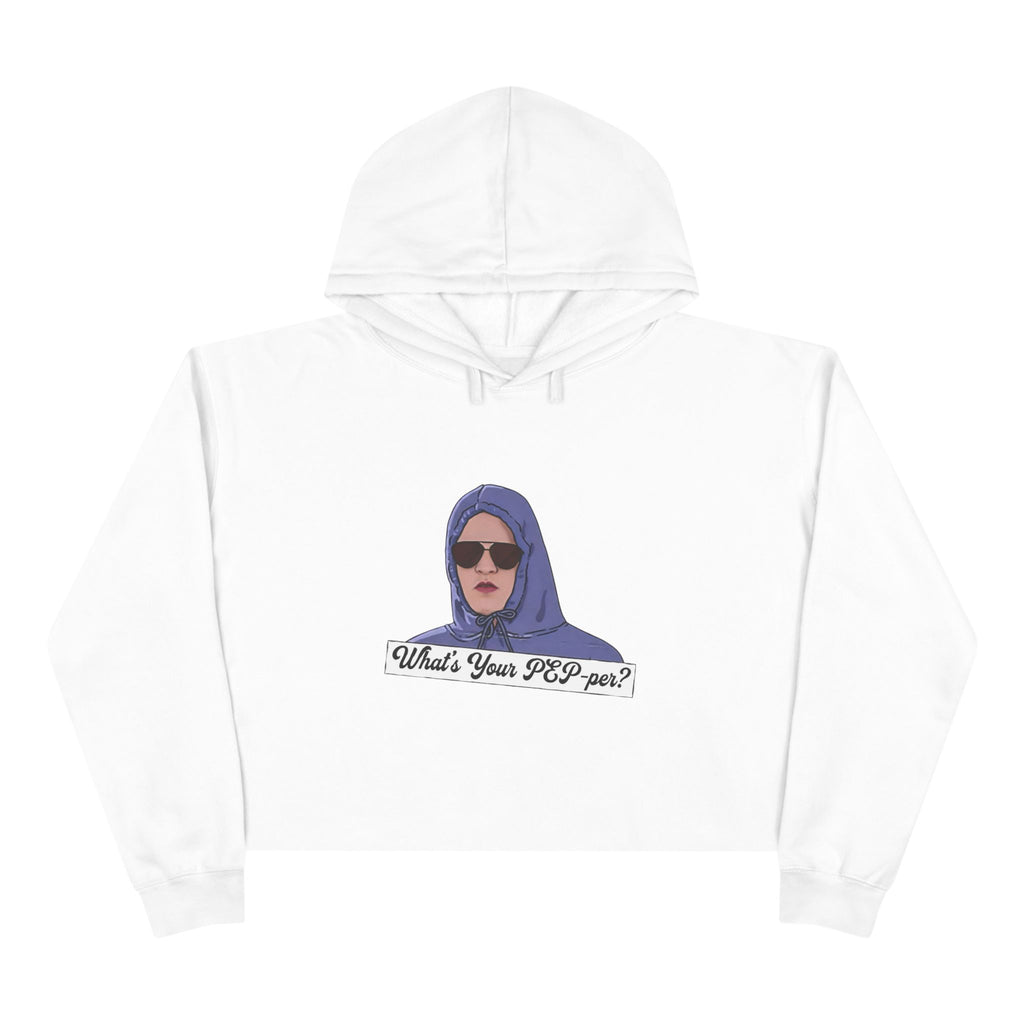 Crop Hoodie — 'What's Your PEP Per?' Graphic Cropped Hoodie