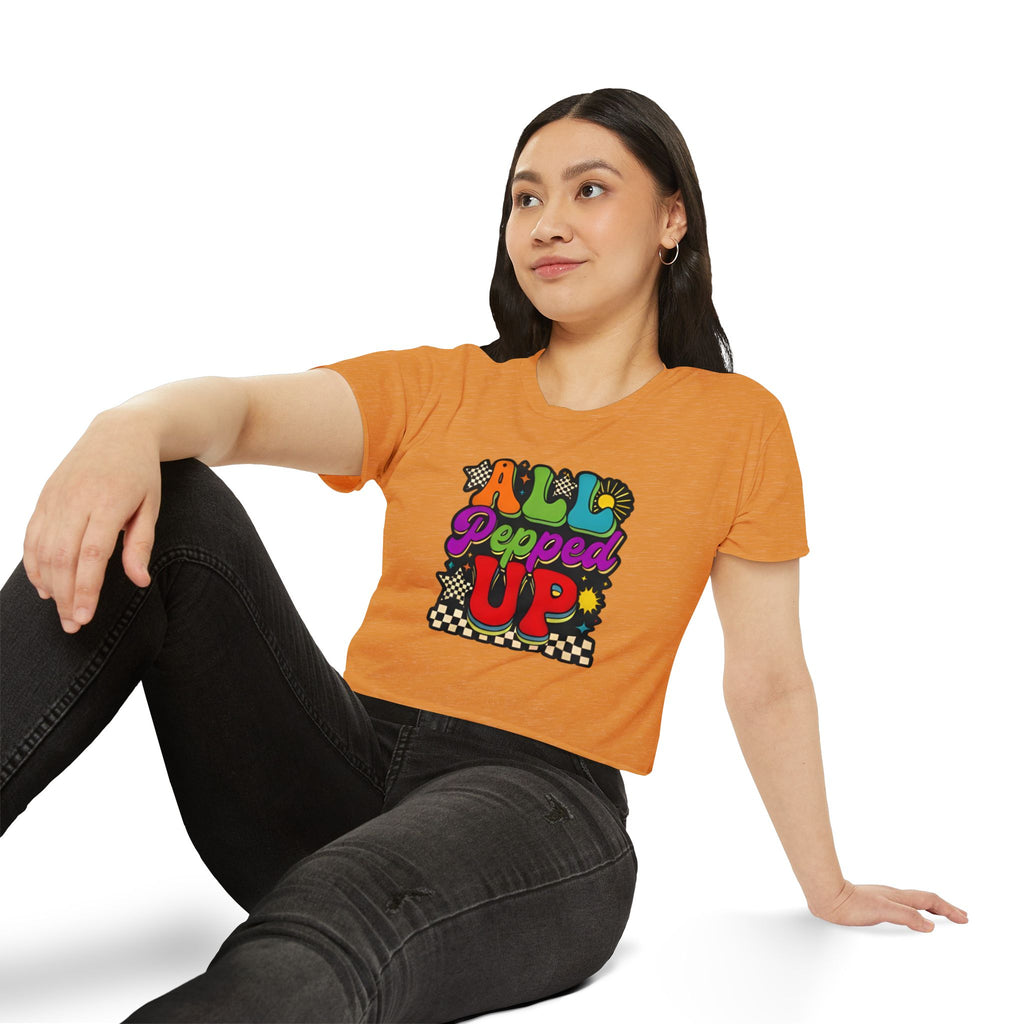 All Pepped Up Festival Crop Top — Retro Psychedelic Graphic Tee for Women