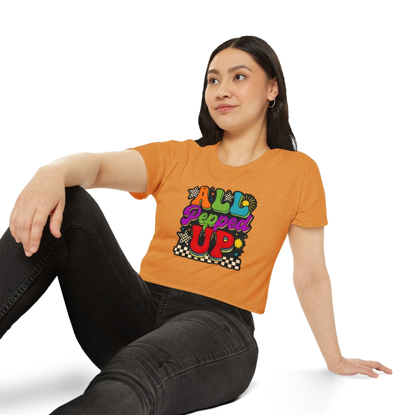 All Pepped Up Festival Crop Top — Retro Psychedelic Graphic Tee for Women
