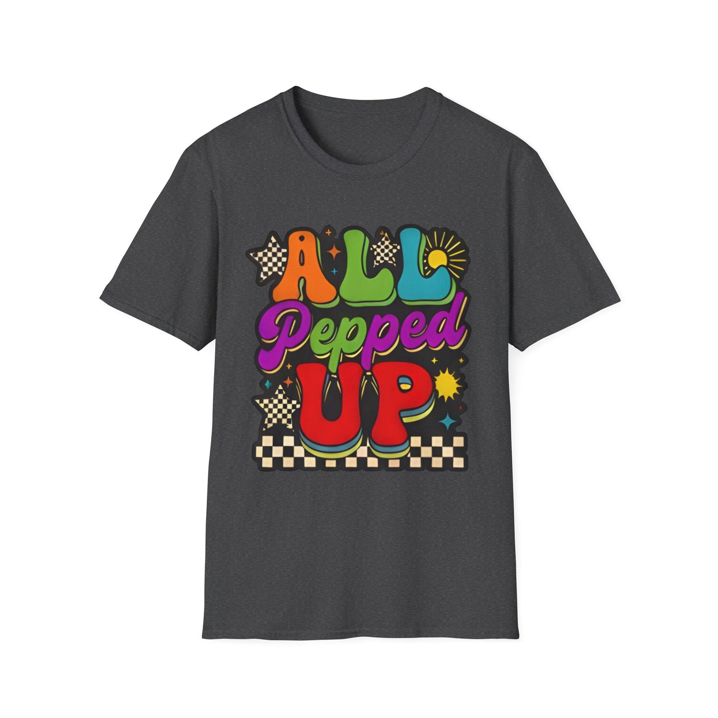 All Pepped Up Retro T-Shirt — Colorful 70s Groove Graphic Tee