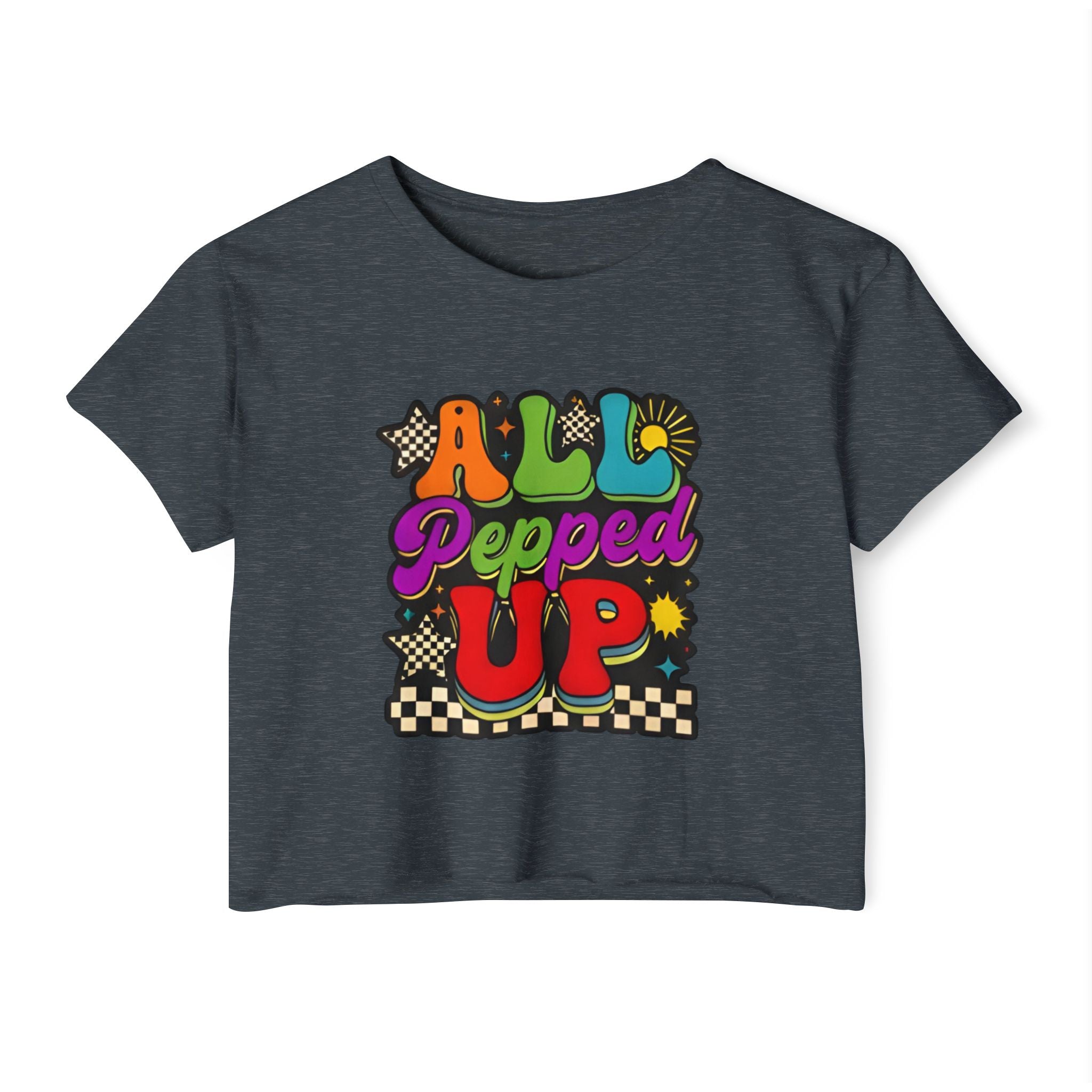 All Pepped Up Festival Crop Top — Retro Psychedelic Graphic Tee for Women