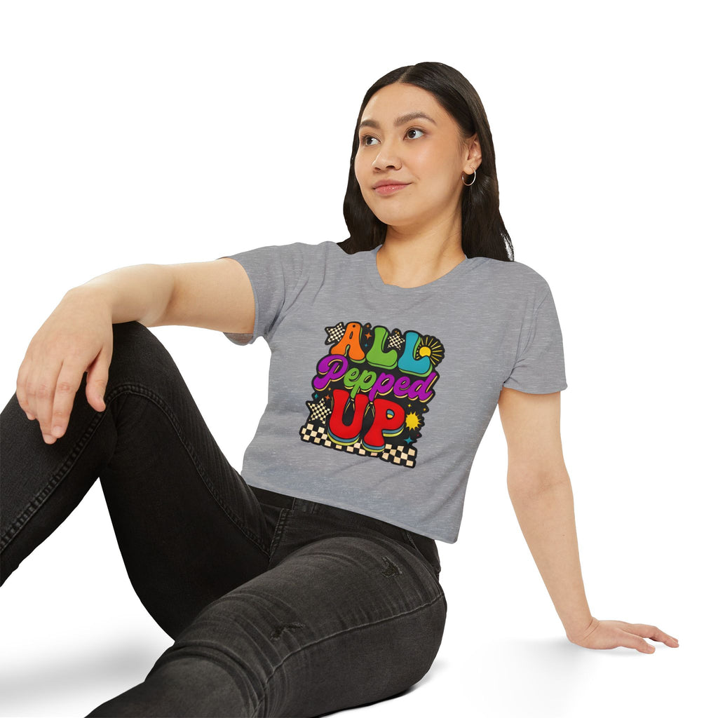 All Pepped Up Festival Crop Top — Retro Psychedelic Graphic Tee for Women
