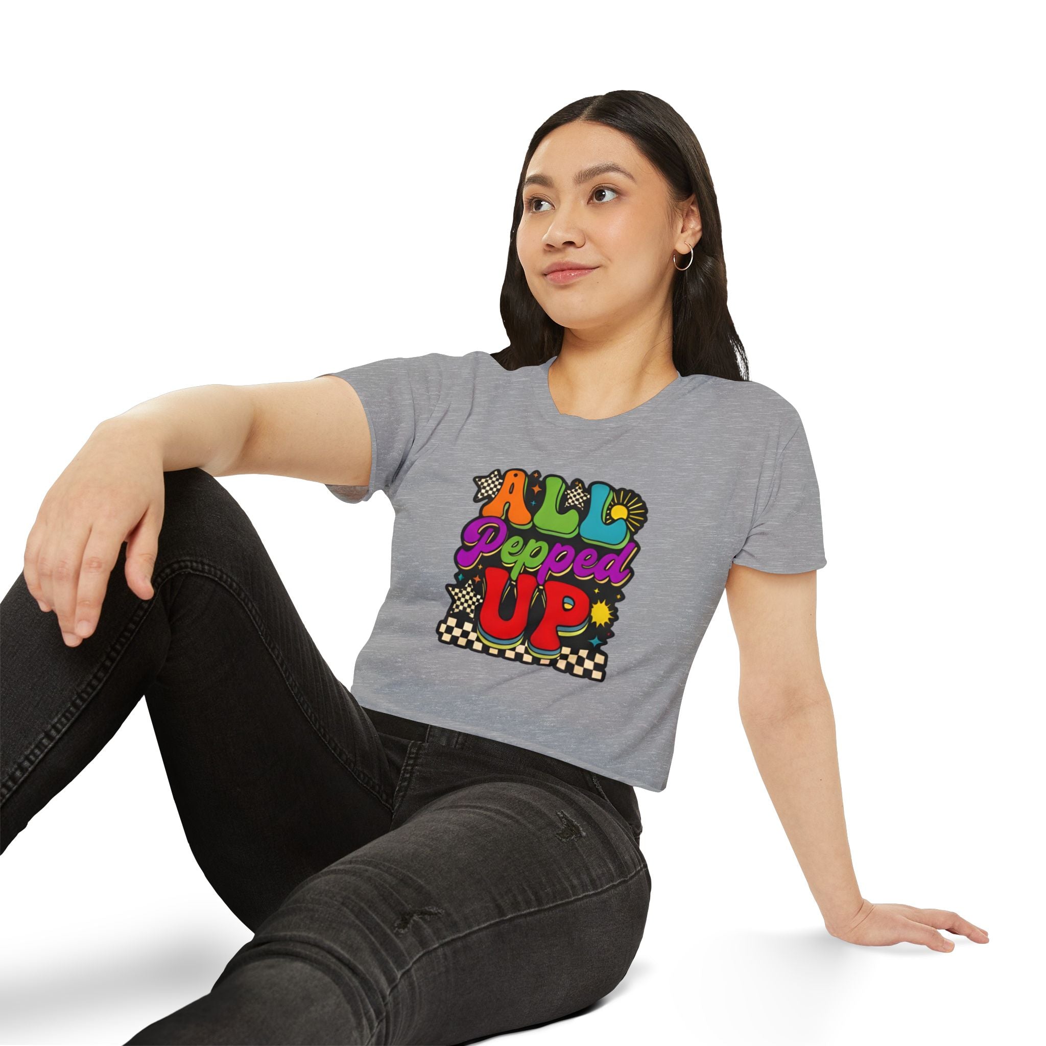 All Pepped Up Festival Crop Top — Retro Psychedelic Graphic Tee for Women