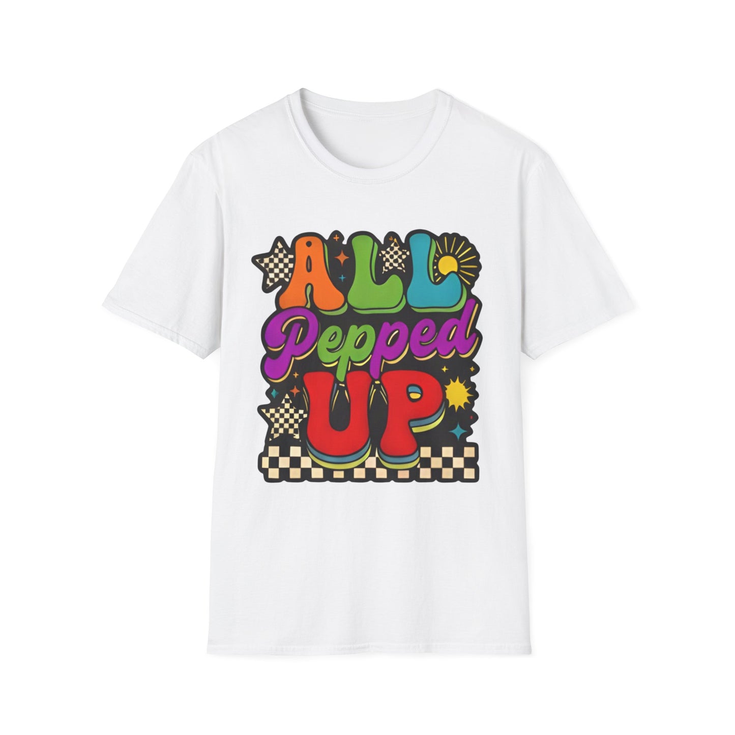 All Pepped Up Retro T-Shirt — Colorful 70s Groove Graphic Tee