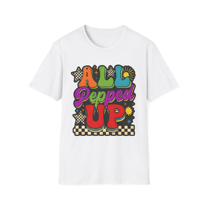 All Pepped Up Retro T-Shirt — Colorful 70s Groove Graphic Tee