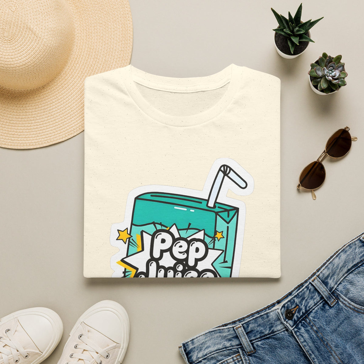 Pep Juice Retro Tee — Cute Cartoon Juice Box Graphic T-Shirt
