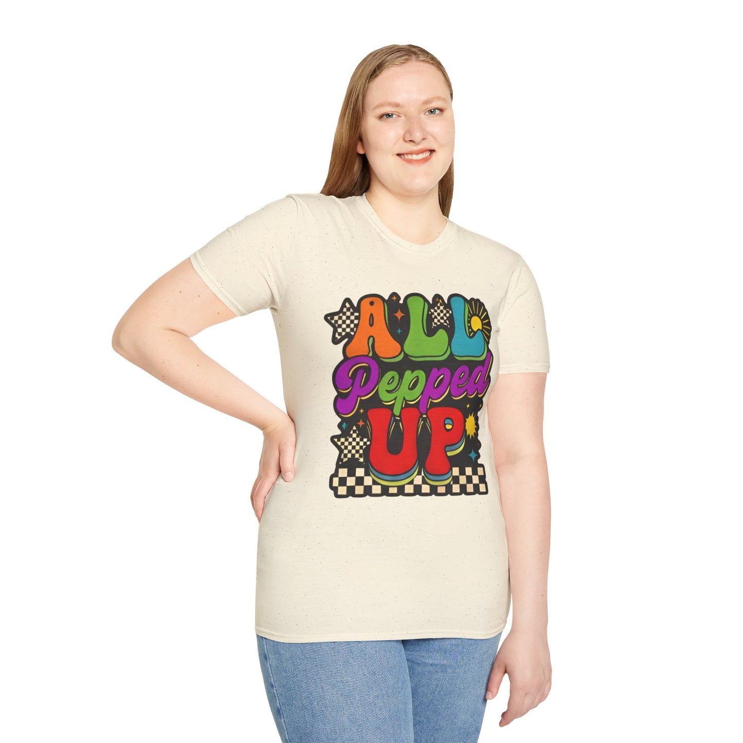 All Pepped Up Retro T-Shirt — Colorful 70s Groove Graphic Tee