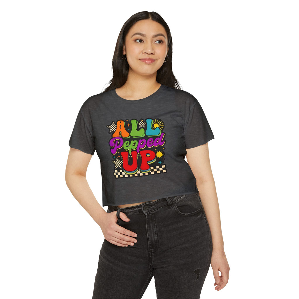 All Pepped Up Festival Crop Top — Retro Psychedelic Graphic Tee for Women