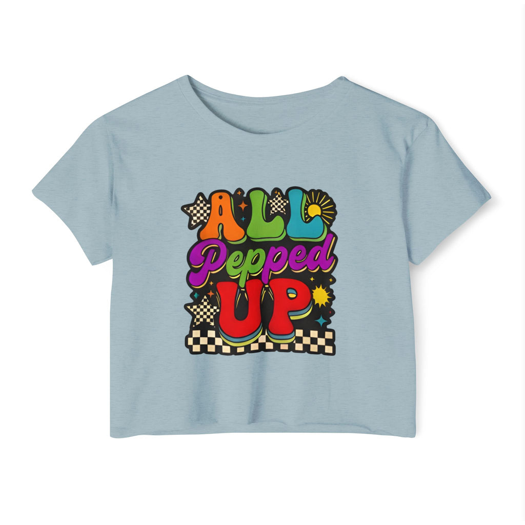 All Pepped Up Festival Crop Top — Retro Psychedelic Graphic Tee for Women