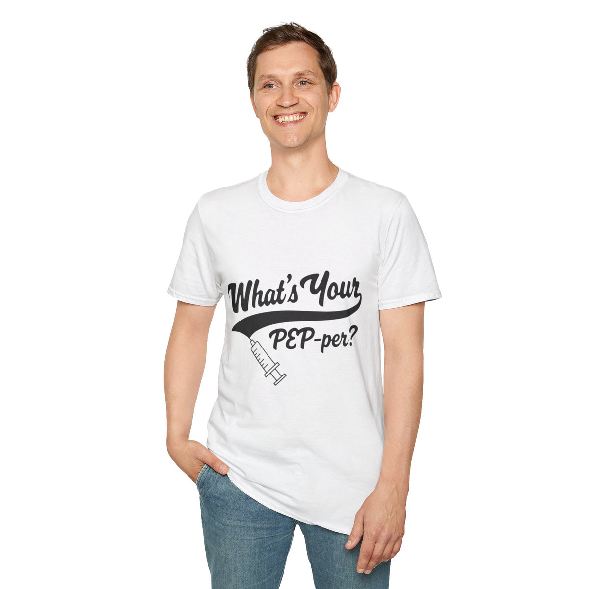 T-Shirt — "What's Your PEP‑per?" Funny Medical Syringe Graphic Tee