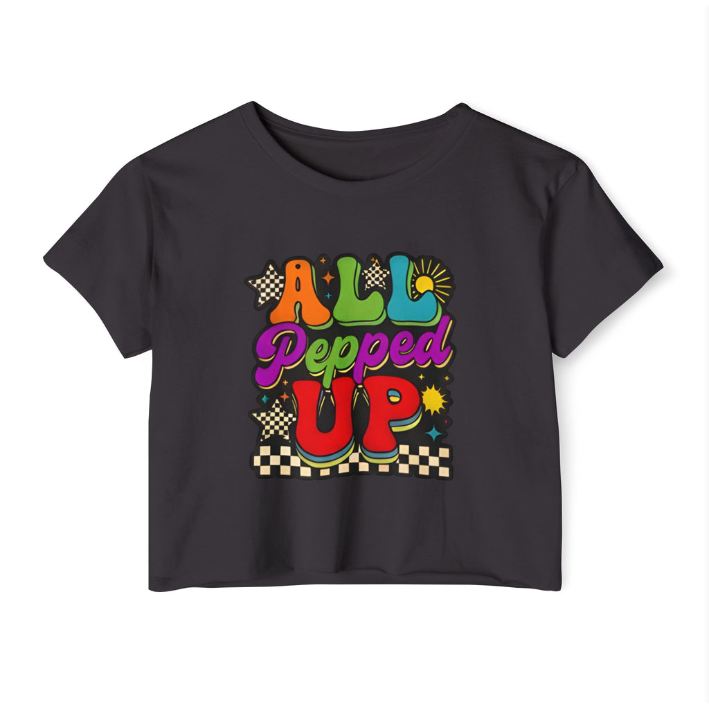 All Pepped Up Festival Crop Top — Retro Psychedelic Graphic Tee for Women