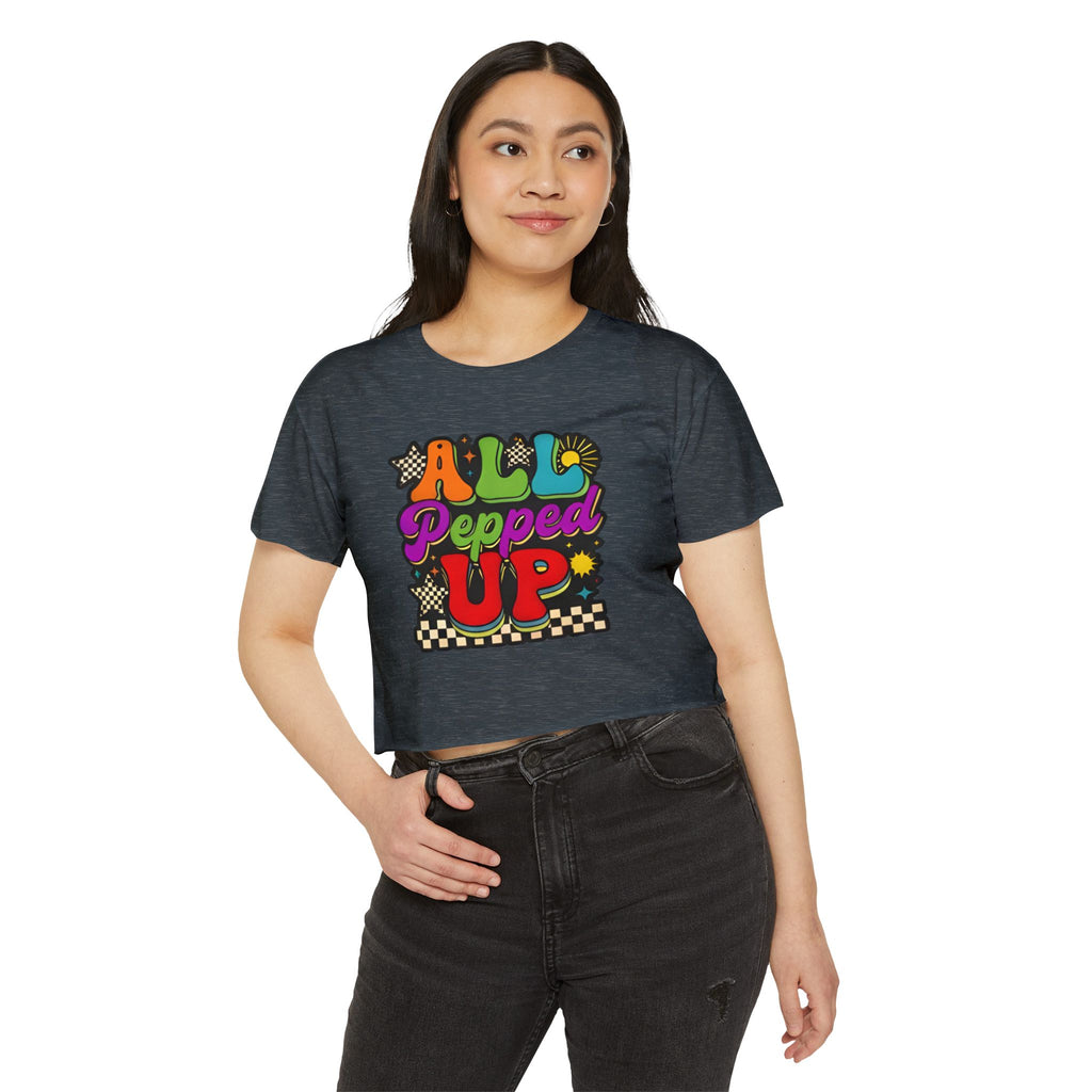 All Pepped Up Festival Crop Top — Retro Psychedelic Graphic Tee for Women
