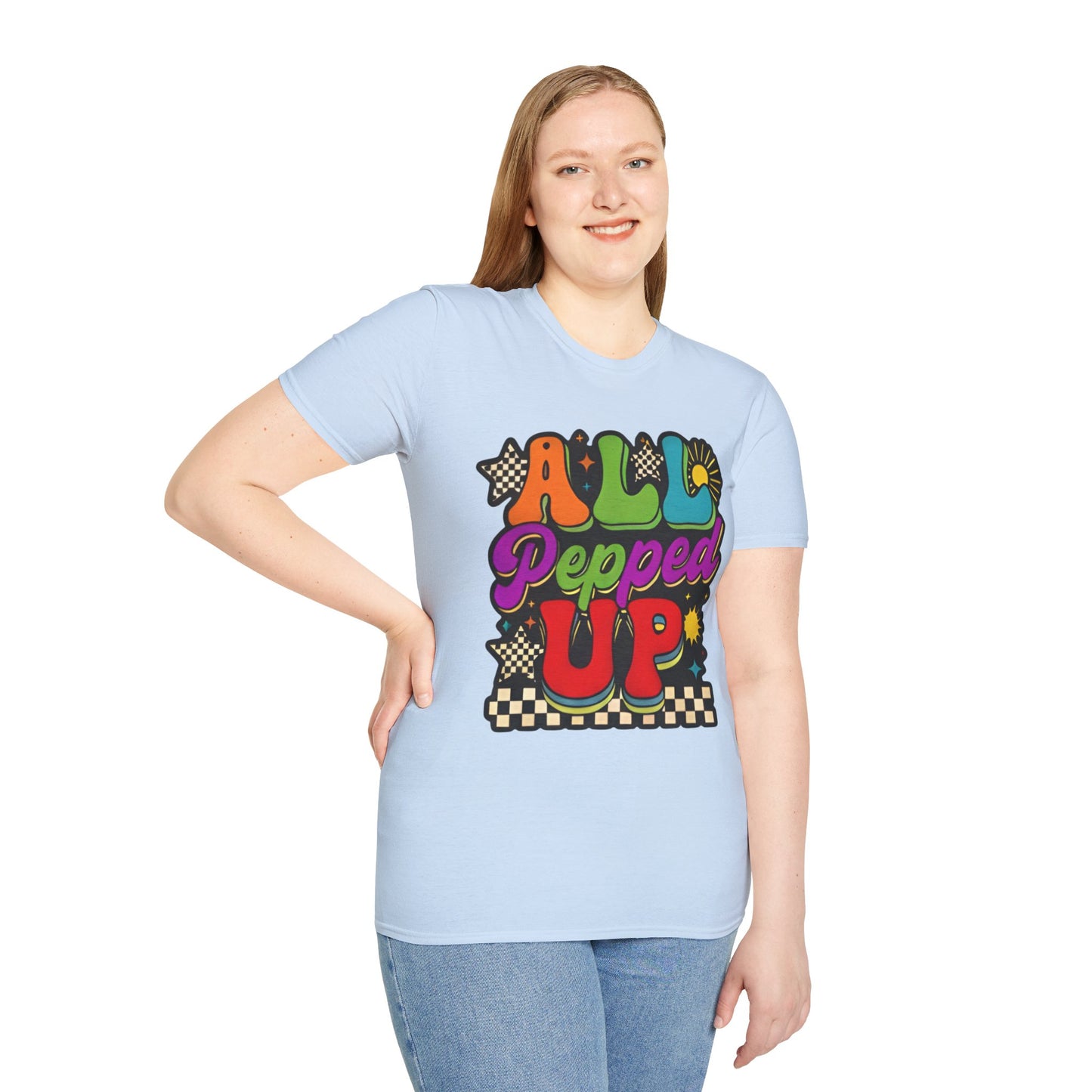 All Pepped Up Retro T-Shirt — Colorful 70s Groove Graphic Tee