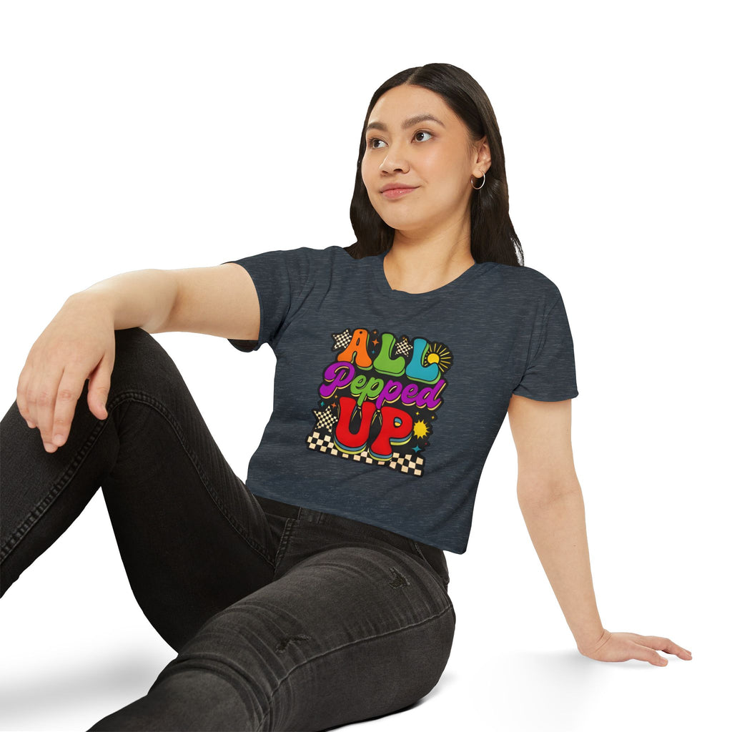 All Pepped Up Festival Crop Top — Retro Psychedelic Graphic Tee for Women