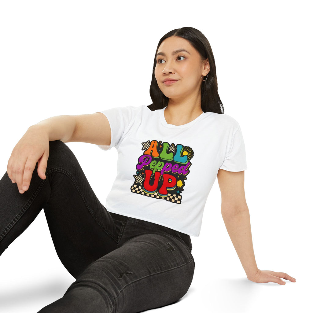All Pepped Up Festival Crop Top — Retro Psychedelic Graphic Tee for Women