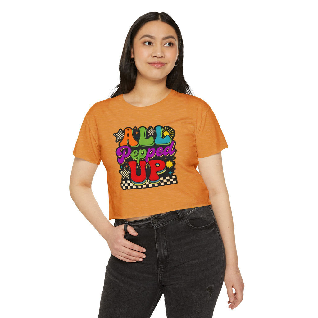 All Pepped Up Festival Crop Top — Retro Psychedelic Graphic Tee for Women