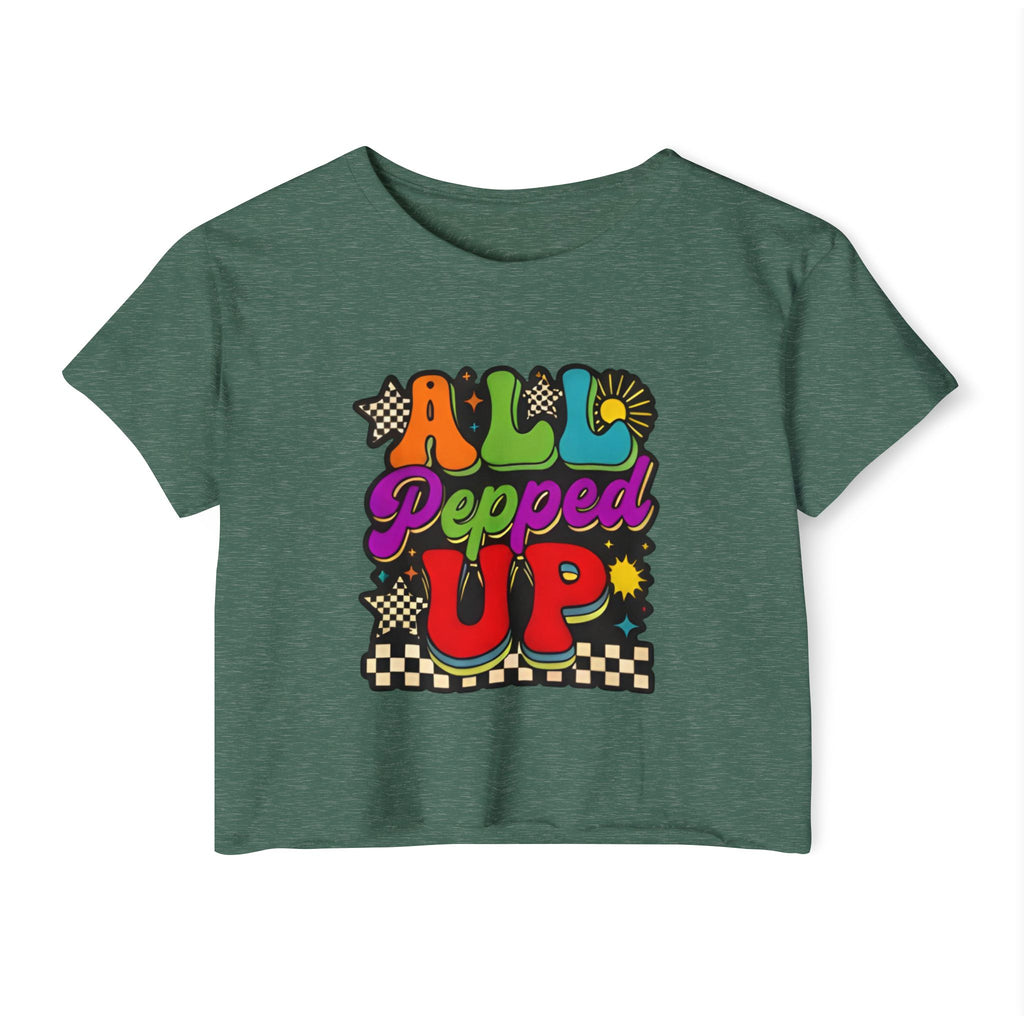 All Pepped Up Festival Crop Top — Retro Psychedelic Graphic Tee for Women