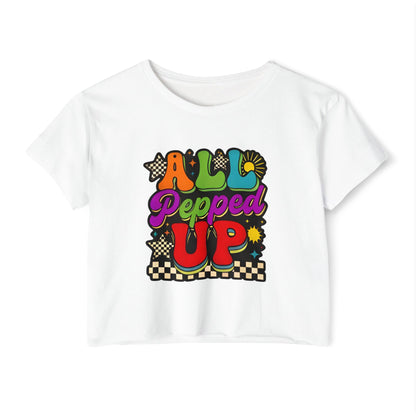 All Pepped Up Festival Crop Top — Retro Psychedelic Graphic Tee for Women