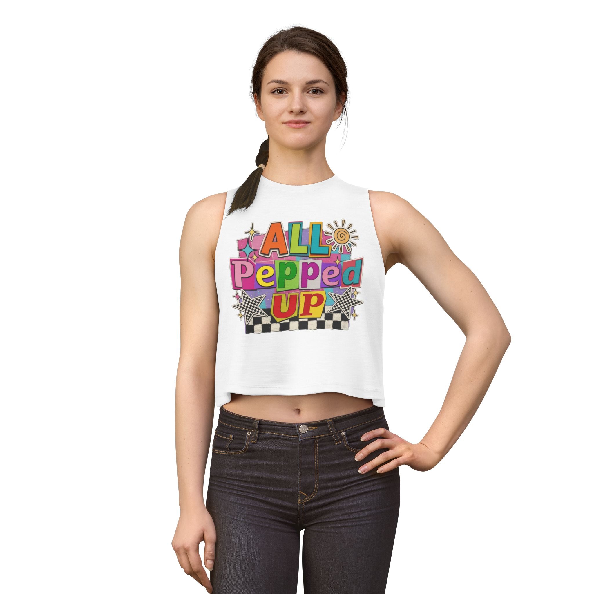 All Pepped Up Women's Crop Top - Colorful Retro Graphic Tank