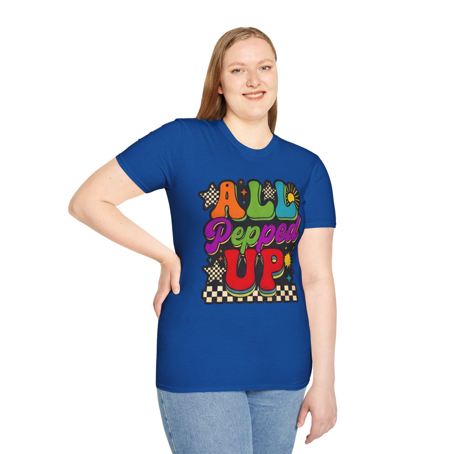All Pepped Up Retro T-Shirt — Colorful 70s Groove Graphic Tee