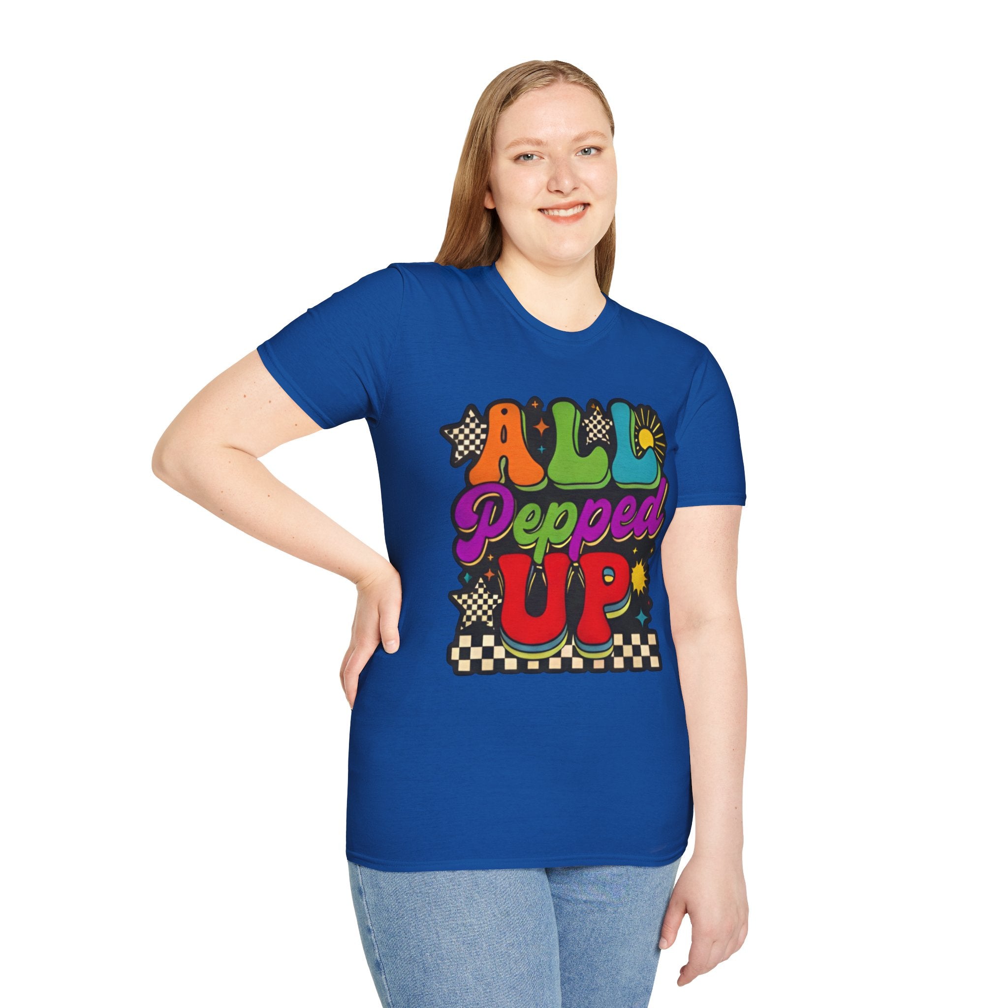 All Pepped Up Retro T-Shirt — Colorful 70s Groove Graphic Tee