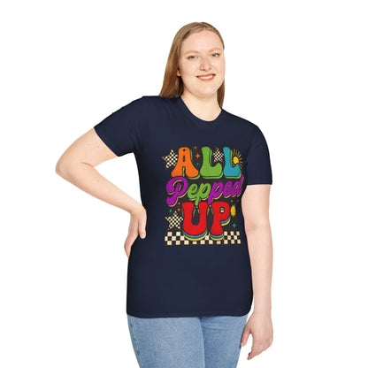 All Pepped Up Retro T-Shirt — Colorful 70s Groove Graphic Tee