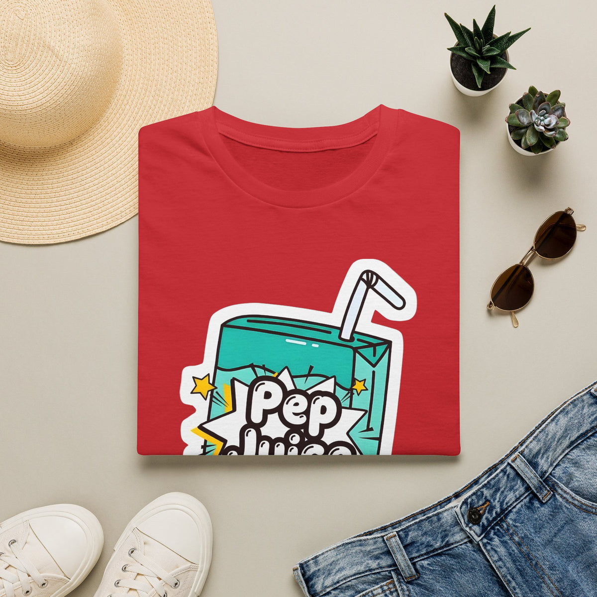 Pep Juice Retro Tee — Cute Cartoon Juice Box Graphic T-Shirt