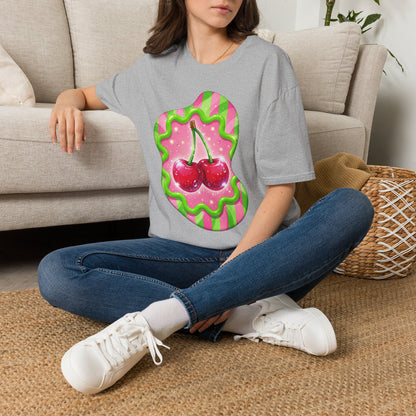 Cherry Kiss T-Shirt — Retro Pink & Green Graphic Tee