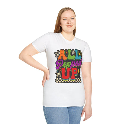 All Pepped Up Retro T-Shirt — Colorful 70s Groove Graphic Tee