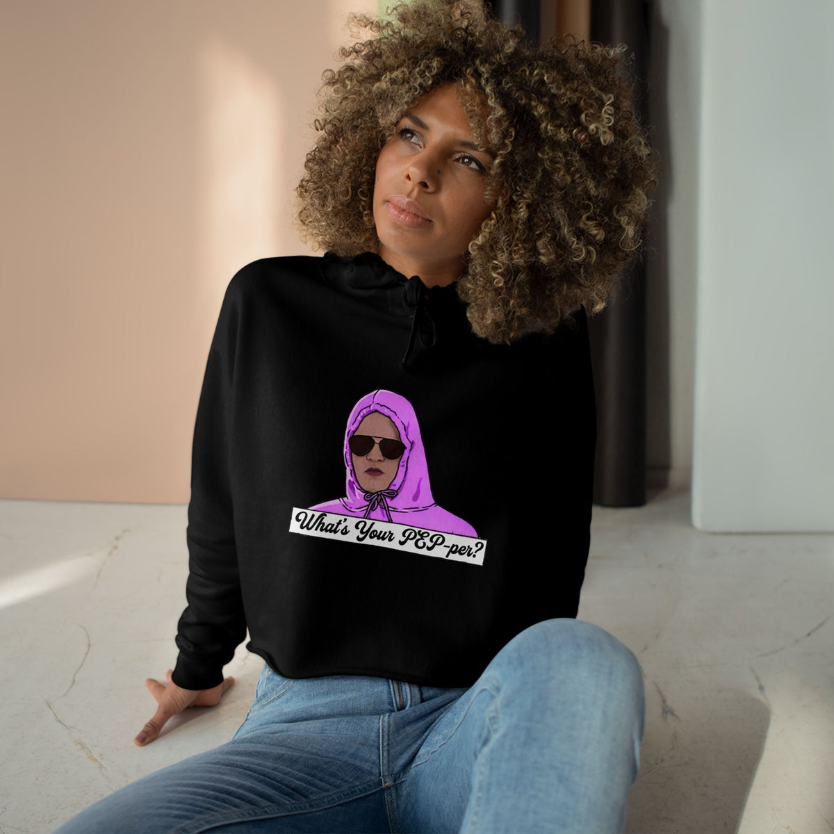 Crop Hoodie- Pink Whats Your Pep-per