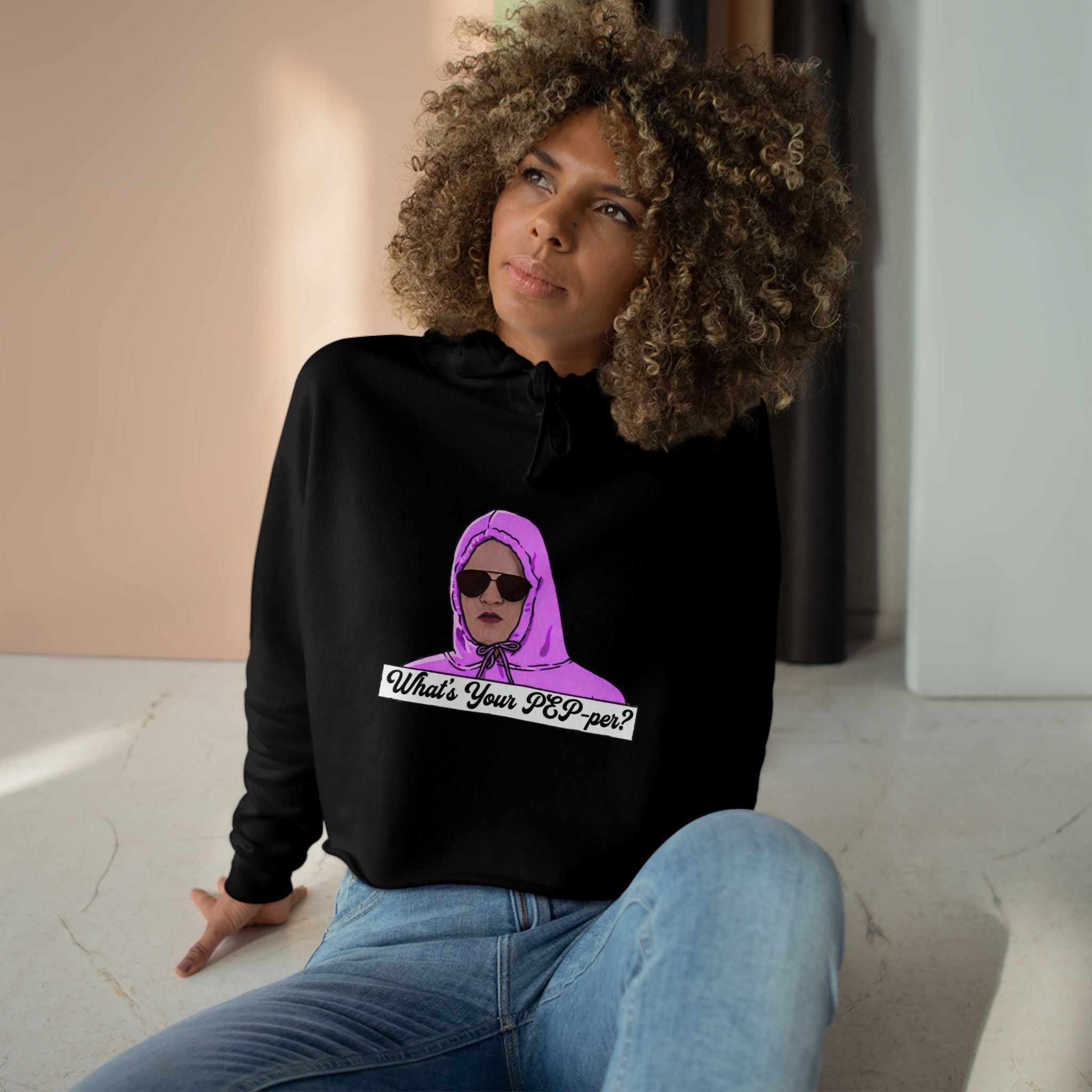 Crop Hoodie- Pink Whats Your Pep-per