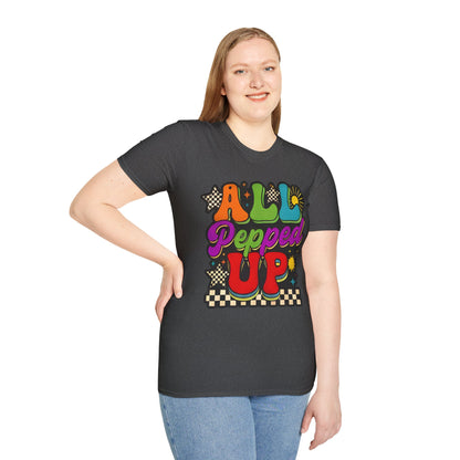 All Pepped Up Retro T-Shirt — Colorful 70s Groove Graphic Tee