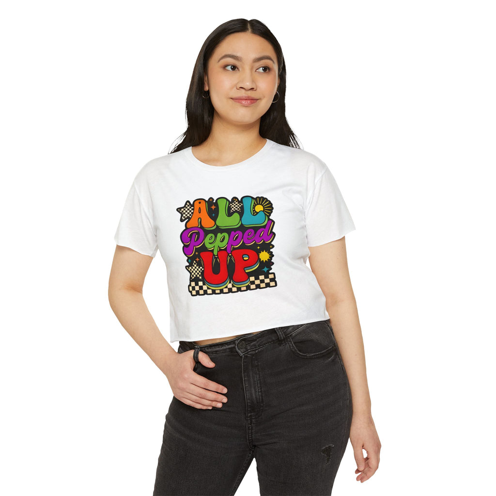 All Pepped Up Festival Crop Top — Retro Psychedelic Graphic Tee for Women