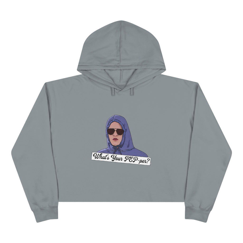 Crop Hoodie — 'What's Your PEP Per?' Graphic Cropped Hoodie