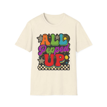 All Pepped Up Retro T-Shirt — Colorful 70s Groove Graphic Tee